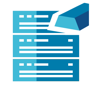 A stylized image of a server rack, symbolizing installing, configuring, and maintaining hardware